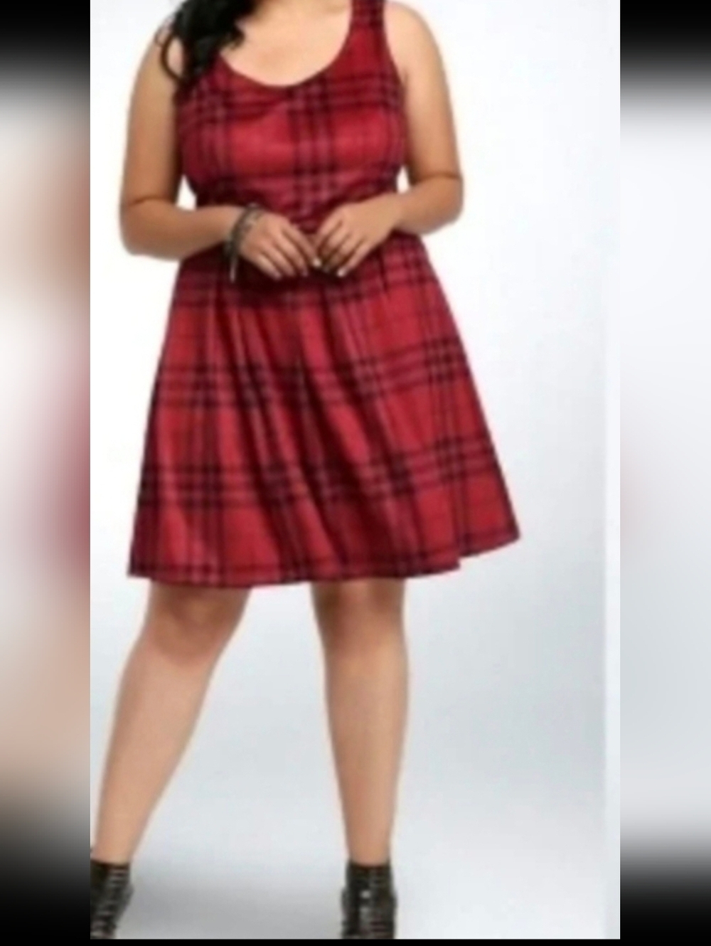 NEW RED FAUX SUEDE PLAID SKATER FIT & FLARE DRESS....SIZE:14